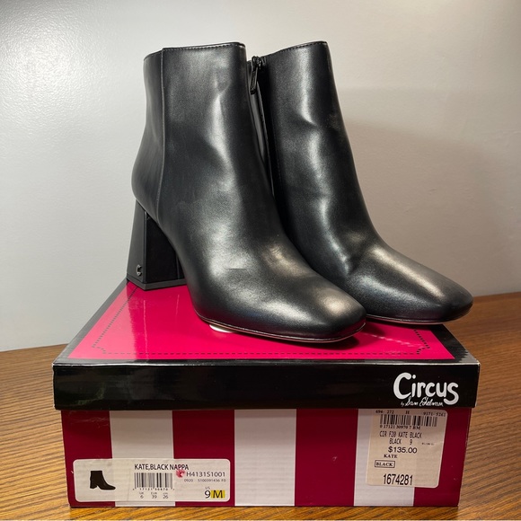 NWT | Circus by Sam Edelman Kate Bootie Ankle Boot Black Napa Leather - Picture 14 of 16